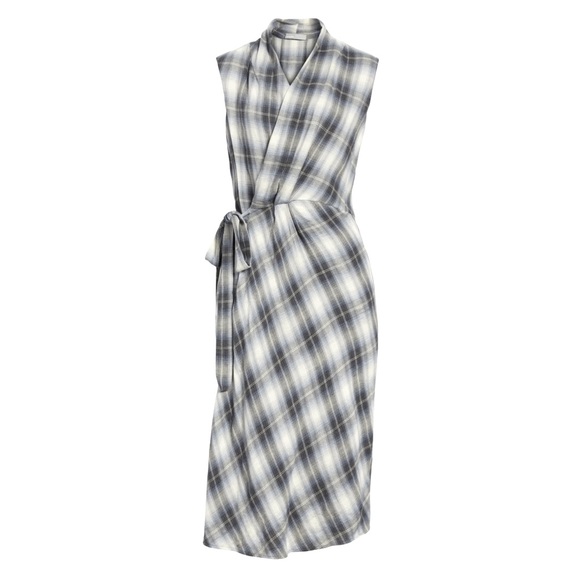 Vince Shadow Plaid Wrap Dress in Twilight - Picture 2 of 8